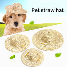 Sombrero de paja tejido hecho a mano para perro y mascota, sombrero para el sol, accesorios para exteriores para mascotas pequeñas, productos para senderismo de verano, suministros para cachorros, accesorios para fotos 2024 - compra barato