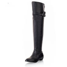 Botas acima do joelho tamanho grande para mulheres, fivela de cinto, sapatos de neve, feminino, quente, inverno, coxa, cunha, xkd2121 2024 - compre barato