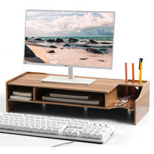 Suporte de monitor de madeira, organizador de mesa e laptop, prateleira ajustável, armazenamento de tela para computador, suporte para impressora 2024 - compre barato
