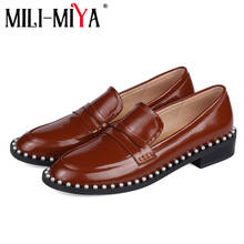 MILI-MIYA  Casual Street Shoes Women Patent Leather Pumps Low Thick Heels Slip On Round Toe Size 34-40 Handmade For Ladies 2024 - buy cheap