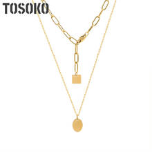 TOSOKO Stainless Steel Jewelry Geometric Square Fringed Oval Pendant Double Layered Necklace Female Cool Clavicle Chain BSP835 2024 - buy cheap