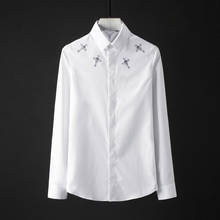 Minglu Mens Shirts Luxury Crystal Diamond Skull Long Sleeve Mens Dress Shirts Camisa Masculina Plus Size 4xl Slim Shirt Man 2024 - buy cheap