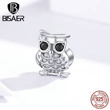 Graduation Owl Charms BISAER 925 Sterling Silver Animal Owl Charms Cubic Zircon Beads Fit Bracelets DIY Jewelry Making EFC124 2024 - buy cheap