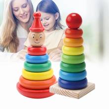 Kids Wooden Rainbow Tower Ring Children Building Blocks Stacking Toy Baby Colorful Tower Ring Stack Up Assembled Toys Education 2024 - buy cheap