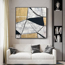 Pintura abstrata de bloco preto dourado artesanal, imagem de arte moderna para sala de estar, quadros modernos, arte em tela de alta qualidade, 100% 2024 - compre barato