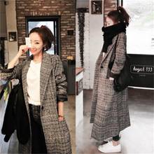 Women's autumn and winter new plaid woolen coat female long section loose plus cotton thickening over the knee woolen coat 2024 - buy cheap