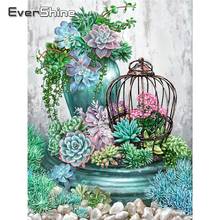 EverShine DIY Diamond Mosaic Flowers Cross Stitch Full Square Diamond Painting Succulents Picture Rhinestones Diamond Embroidery 2024 - buy cheap