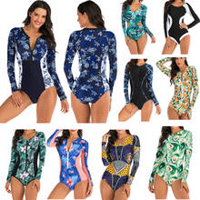 Lady One Piece Swimsuit Print long Sleeve Women zipper Rash Guard Swimwear Bathing Suit female Surfing Swimming Suit 2024 - buy cheap