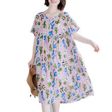 Vestido Midi de lino y algodón con estampado Floral para verano, traje informal de estilo playero para mujer, Estilo Vintage, 2021 2024 - compra barato