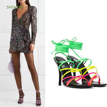 Sandalias de tacón alto con tiras de Color para mujer, zapatos de verano con tiras de Punta abierta, con punta cuadrada, 2021 2024 - compra barato