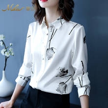 Camisa feminina branca coreana de manga comprida, camisa feminina macia de seda com laço moda outono escritório plus 2024 - compre barato