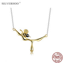 SILVERHOO Real 925 Sterling Silver Necklaces For Women Gold Color Bee And Dripping Honey Pendant Necklace Handmade Fine Jewelry 2024 - buy cheap