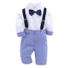 Conjunto de roupas para meninos com gravata borboleta, camisa branca + calça azul + cinto preto, vestido de menino para jardim de infância, 2-6 anos 2024 - compre barato