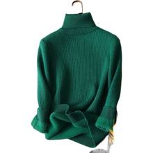 Suéter grueso de lana para mujer, jerseys sólidos de manga larga con cuello alto y botones, Tops que combinan con todo 2024 - compra barato