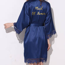 Owiter Matt Satin Robes Plus Size Wedding Bath Robe Bridesmaid Bride Dressing Gown Women Navy Blue Gold Sleepwear Maid of Honor 2024 - compre barato