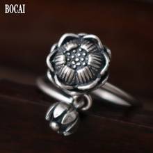 2020 new fashion accessories real S925 pure silver ring for woman Thai silver matte matte double lotus adjustable woman ring 2024 - buy cheap