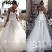 Vestidos de novia Boho de encaje Vintage, línea A, escote Corazón, tul con cuentas de cristal, Hippie, para playa, 2021 2024 - compra barato