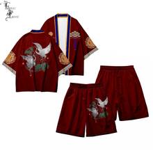Guindaste vermelho chinês impressão 3d, japonês kimono haori yukata feminino/masculino moda verão casual legal manga curta streetwear 2024 - compre barato