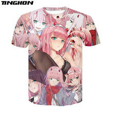 Camiseta verão sexy rosa zero two, camiseta hipster anime 3d unissex, camiseta com rosto clássica, camiseta legal para mulheres/homens 2024 - compre barato