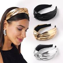 Diademas doradas de PU para mujer, bandanas de Color sólido con nudo frontal, accesorios para el cabello, diadema 2024 - compra barato