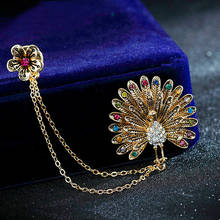 New Vintage Rhinestone Peacock Brooches For Women Large Retro Animal Pin Luxury Fashion Double-layer Chain Brooch Party Jewelry 2024 - buy cheap