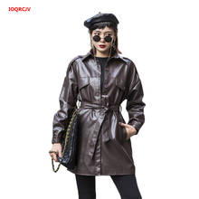 Fashion Loose Pocket PU Leather Women Jacket Fashion Long Sleeve Casual Chic Long Coat Autumn Female Faux Leather Trench 1505 2024 - buy cheap