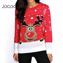 Jocoo Jolee Women Winter Christmas Sweater Deer Snow Knitted New Year Sweater Vintage Patchwork Pullover Warm Thick Jumpers Tops 2024 - buy cheap