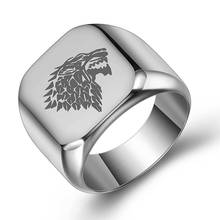 Punk sólido titanium aço lobo tigre leão anéis de dedo geométrico quadrado masculino signet anéis jóias presente transporte da gota 2024 - compre barato