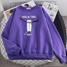 Pendurar lá gato impressão do bebê hoodie feminino crewneck personalidade vestuário casual lã sweatshirts moda solta feminino com capuz 2024 - compre barato