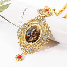 Collar de cadena larga religiosa, colgante de la Virgen María, collar ovalado, colgante de pecho de hip hop para hombre y mujer, collar de corona de cristal rojo 2024 - compra barato