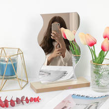 Ins Acrylic Irregular Makeup Mirror with Base Desktop Table Mirror Wooden Base For Desk Bedroom Room Decor 2024 - buy cheap