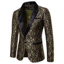 Gold Jacquard Bronzing Floral Blazer Men 2022 Luxury Brand Single Button Suit Jacket Men Wedding Party Stage Costume Homme XXL 2024 - buy cheap