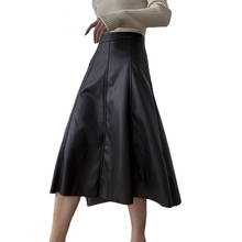 2021New Spring Women's Fashion All-match Temperament High Waist Skirts Autumn PU Leather Long Skirts A-line Skirt Female NS2484 2024 - buy cheap