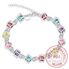 925 Sterling Silver Charm Bracelet Luxury Colored Crystal Zirconia Square Cube Box Bracelet Pulseiras For Women Gift 2024 - buy cheap