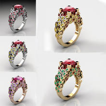 Feminino vermelho verde flor s925 anéis festa anel casamento jóias tamanho 6-10 2024 - compre barato