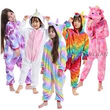 Pijama infantil de flanela, pijama de inverno para crianças de 4 a 12 anos de unicórnio e animal, pijama para meninas 2024 - compre barato