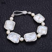 GuaiGuai Jewelry 8" Natural White Square Keshi Pearl White Gold Color Plated Bracelet Classic For Women 2024 - compre barato
