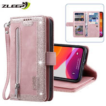 Capa carteira com zíper para iphone, capa luxuosa com suporte para cartão, para iphone 13 12 mini 11 pro xs max xr x 6 6s 7 8 plus se 2020 2024 - compre barato