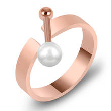 Anel geométrico de pérola com forma de haltere, para mulheres, aço titânio, ouro rosa, cor, dedos abertos, joias de capinação, moda 2024 - compre barato