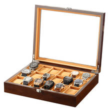 Caixas de relógio de armazenamento luxo marrom madeira 18 slots relógios exibição caixa de vidro veludo jóias organizador 2024 - compre barato