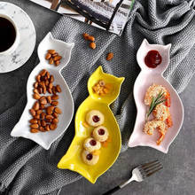 Plato de cerámica con dibujos de gato para aperitivos, cuenco de fruta y ensalada, vajilla de cocina, plato de Sushi, creativo japonés 2024 - compra barato