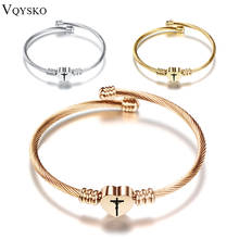 Pulseira de coração de jesus feminina, bracelete de aço inoxidável com cruz religioso 2024 - compre barato