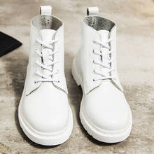 Novo branco tamanho grande botas femininas outono inverno moda couro genuíno plataforma casual martin botas de cabeça redonda botas de tornozelo de renda 2024 - compre barato