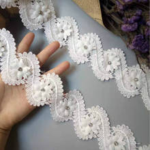 20pcs/lot White Cotton Pearl Flowers Leaf Embroidered Lace Trim Ribbon Fabric Sewing Supplies Craft For Garment Hat Decoration 2024 - buy cheap