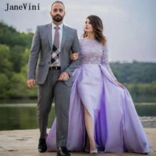 JaneVini-elegante vestido de fiesta de satén con cola de sirena, vestido Formal musulmán de manga larga, con abertura lateral, talla grande 2024 - compra barato