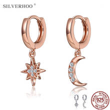 SILVERHOO Classic Geometric Women Dangle Earrings Asymmetric Earrings Star and Moon Female Korean Silver 925 Jewelry New Arrival 2024 - buy cheap