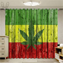 Rasta cortinas com estampa de bandeira para janela, cortinas decorativas vintage com folhas de fumaça para sala de estar, quarto, escurecimento cego 2024 - compre barato