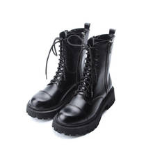 Zapatos de mujer 2020 nuevo otoño cuero de viento británico grueso con botas cortas motocicleta negro zapato Martin Knight botines con cremallera lateral 2024 - compra barato