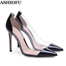 ASHIOFU Hot Sale Handmade Ladies High Heels Transparent PVC Party Prom Slip-on Shoes Shinny Sexy Evening Fashion Court Shoes 2024 - buy cheap