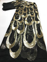 Золотые высококачественные нигерийские кружевные ткани, африканские блестки, кружевная ткань, Новейшие свадебные тюли, кружевные ткани для свадебного платья 2024 - купить недорого
